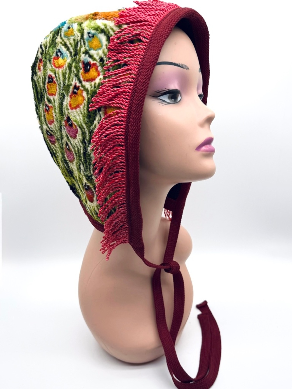 Handmade Peacock Feathers Bonnet Hood - Made By Me